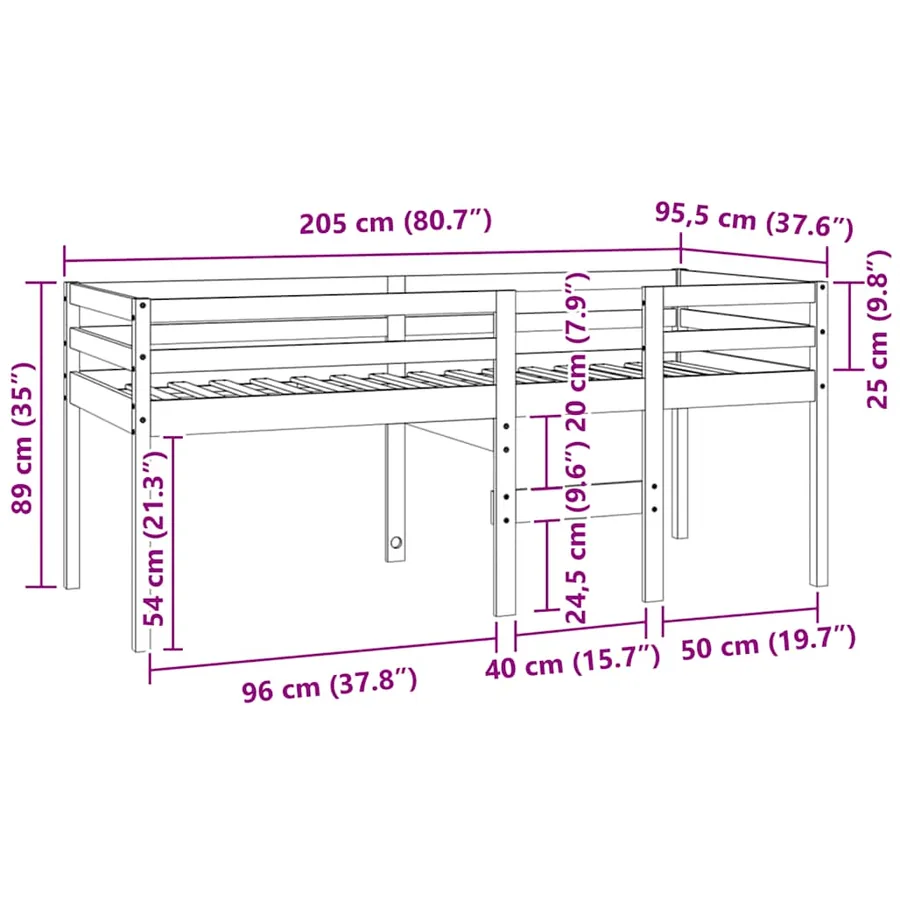 Lit haut sans matelas 90x200 cm bois de pin massif - 8