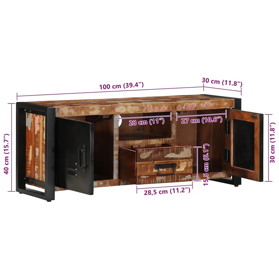 Meuble TV 100x30x40 cm Bois de récupération solide - 9