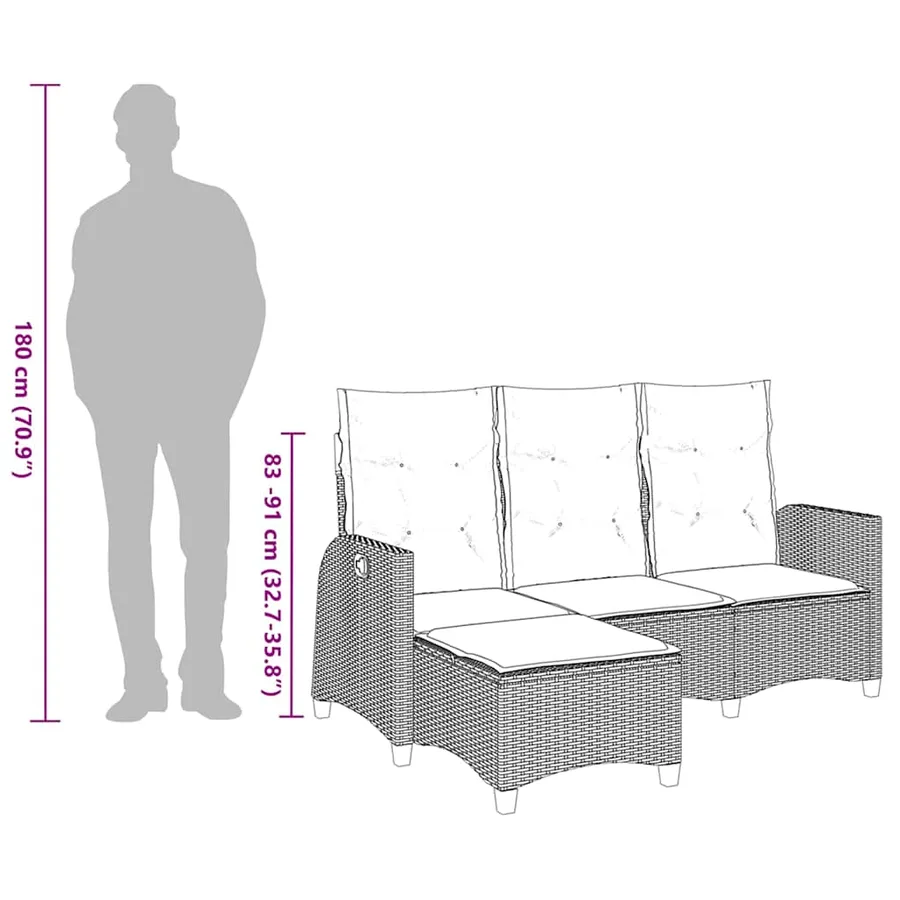 Canapé de jardin inclinable coussins forme de L beige polyrotin - 14