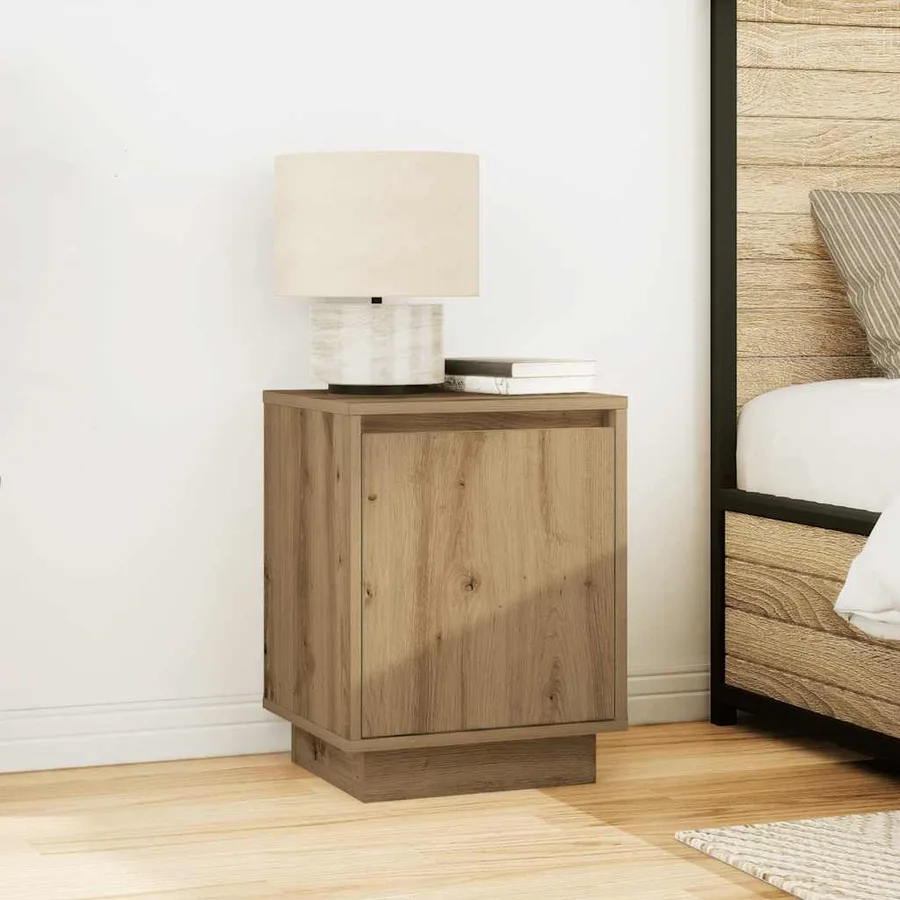 Armoire de chevet et lumières LED chêne artisanal 38x34x50 cm - 4