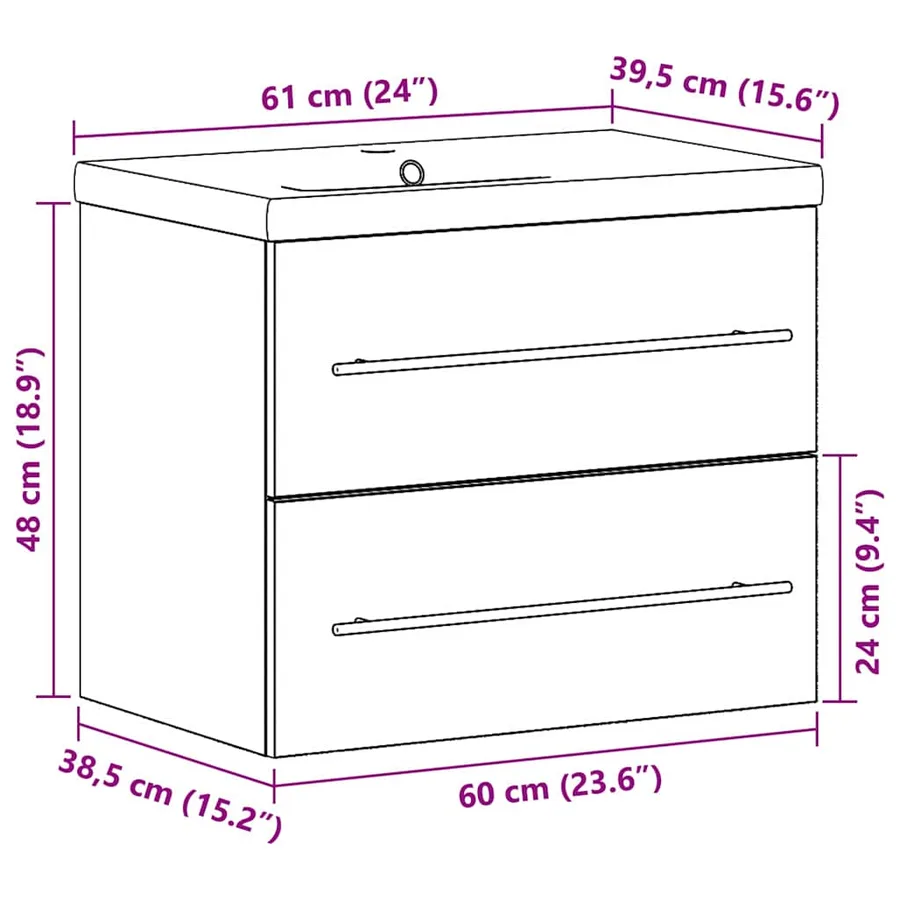 Meuble de Lavabo de Salle de Bain avec tiroir 2 pcs Bois Ancien - 12