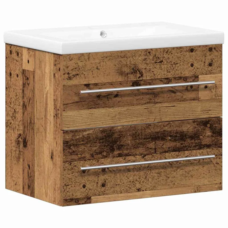 Meuble de Lavabo de Salle de Bain avec tiroir 2 pcs Bois Ancien - 2