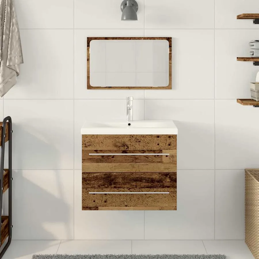 Meuble de Lavabo de Salle de Bain avec tiroir 2 pcs Bois Ancien - 4