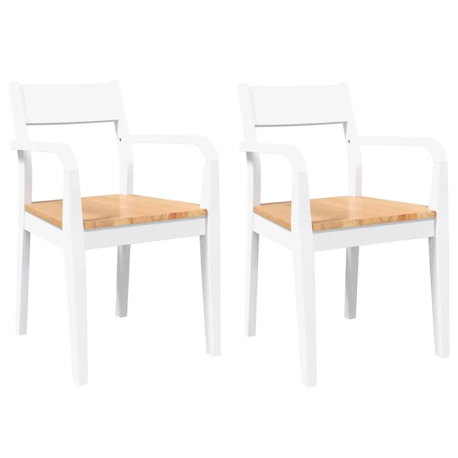 Chaises à manger 2 pcs blanc bois massif caoutchouc - 2