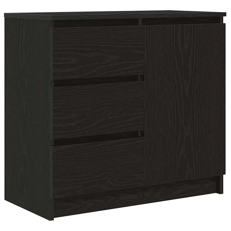 Buffet avec tiroir chêne noir 71x35x65 cm bois d'ingénierie - 2