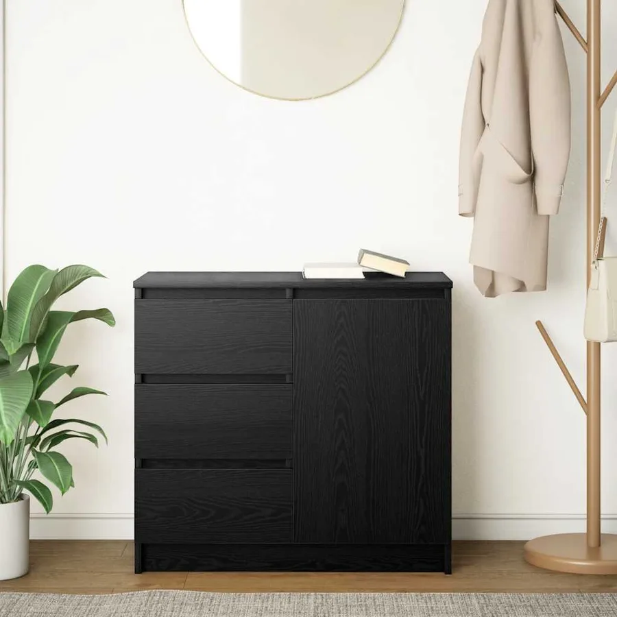 Buffet avec tiroir chêne noir 71x35x65 cm bois d'ingénierie - 3