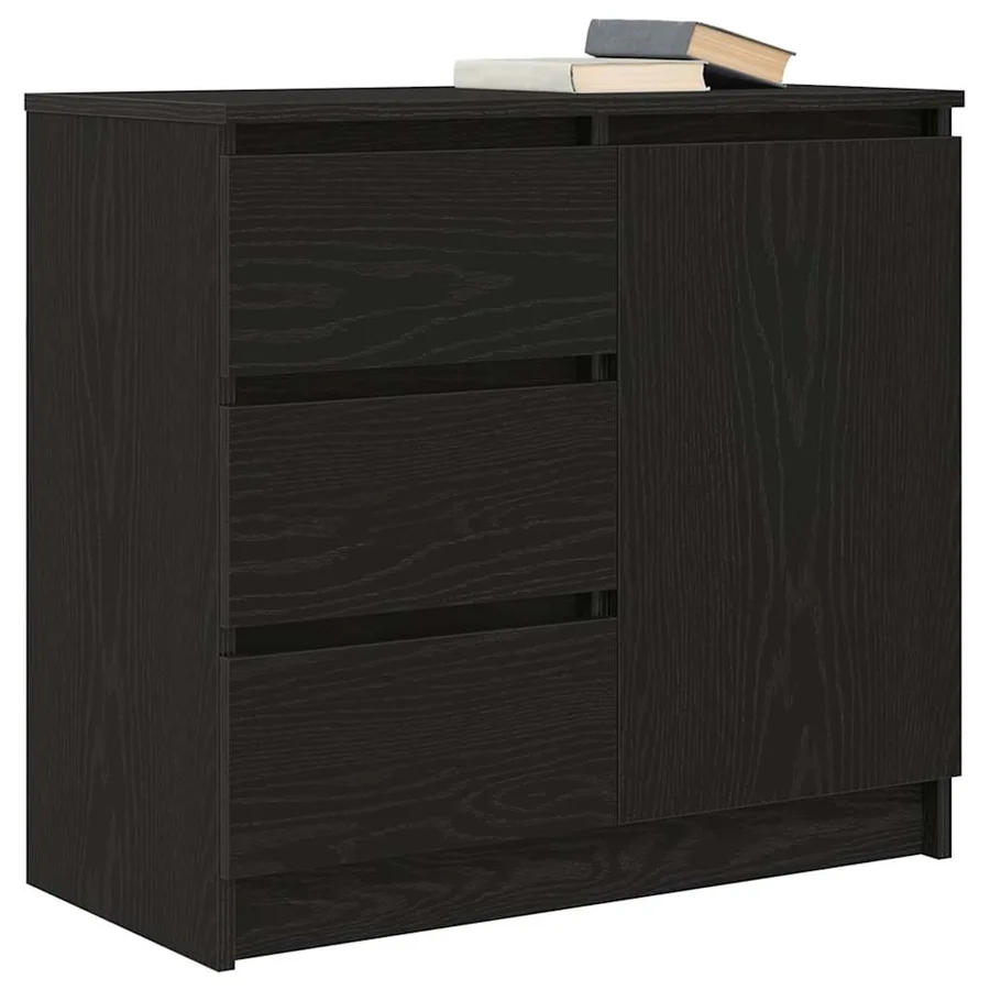 Buffet avec tiroir chêne noir 71x35x65 cm bois d'ingénierie - 4
