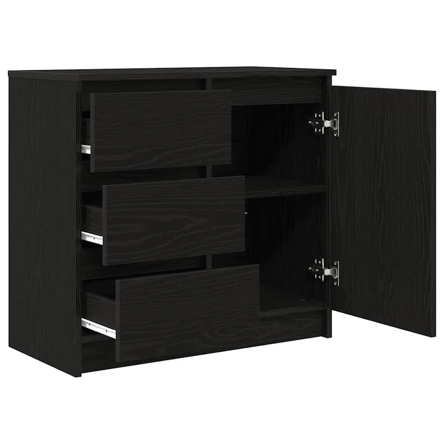 Buffet avec tiroir chêne noir 71x35x65 cm bois d'ingénierie - 5