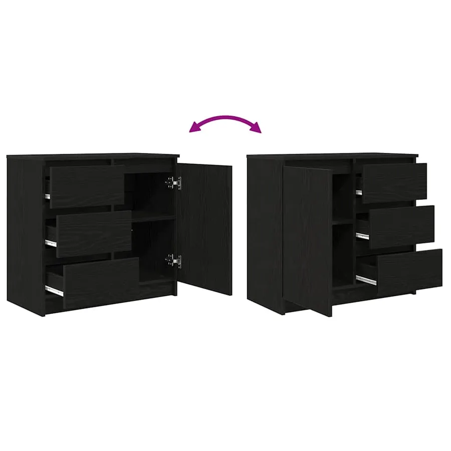 Buffet avec tiroir chêne noir 71x35x65 cm bois d'ingénierie - 9