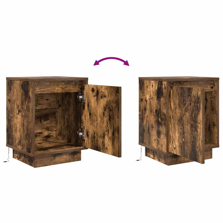 Tables de chevet avec lumières LED 2 pcs chêne fumé 38x34x50 cm - 11