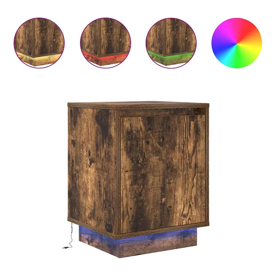 Tables de chevet avec lumières LED 2 pcs chêne fumé 38x34x50 cm - 2