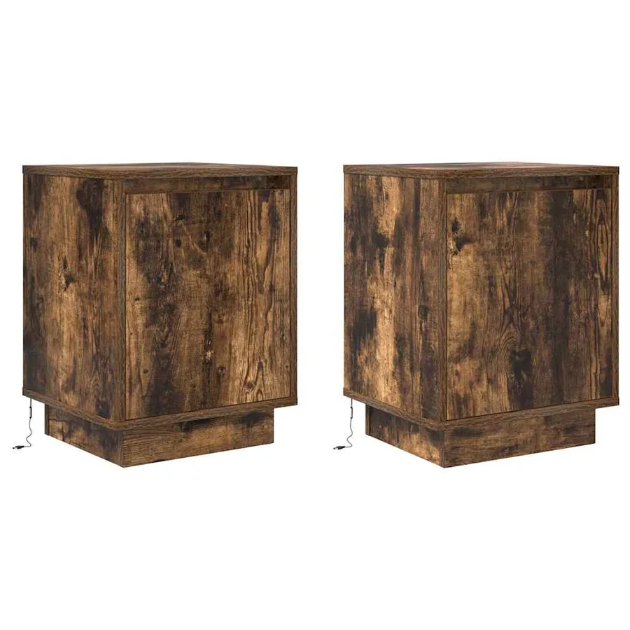 Tables de chevet avec lumières LED 2 pcs chêne fumé 38x34x50 cm - 3