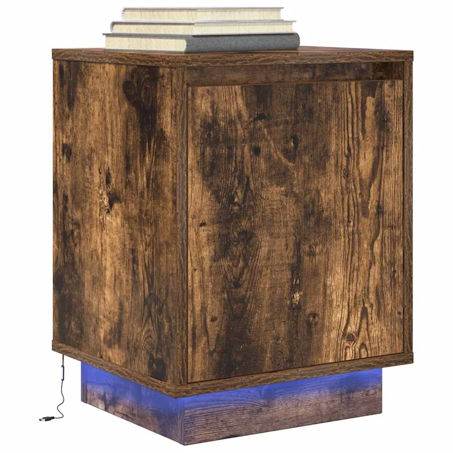 Tables de chevet avec lumières LED 2 pcs chêne fumé 38x34x50 cm - 6