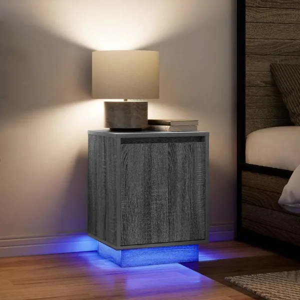 Tables de chevet avec lumières LED 2 pcs sonoma gris 38x34x50cm