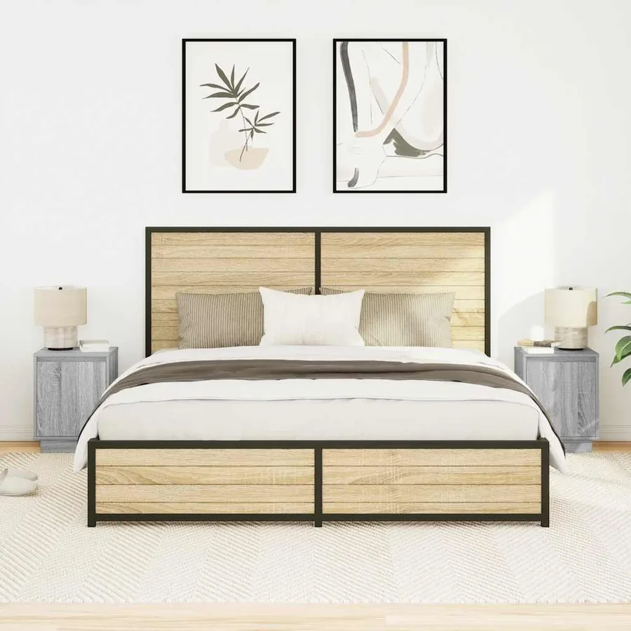 Tables de chevet avec lumières LED 2 pcs sonoma gris 38x34x50cm - 4