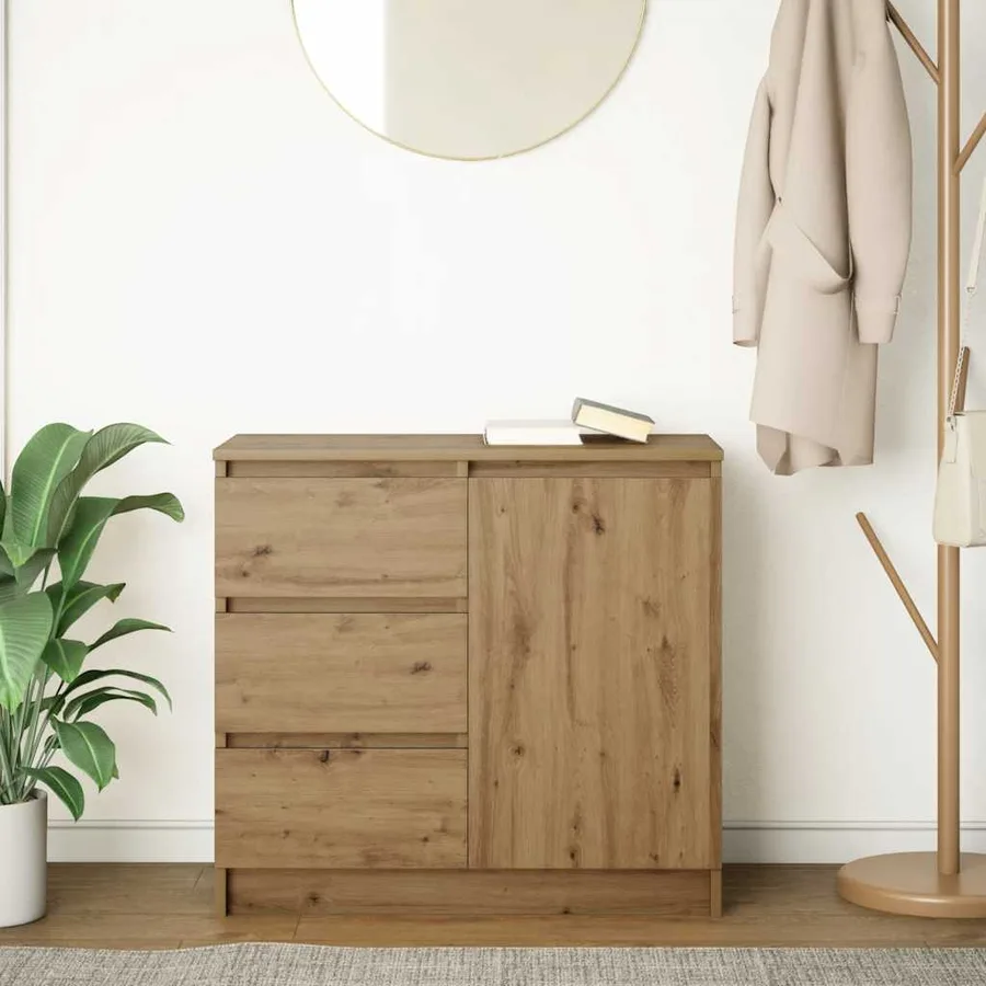 Buffet avec tiroir chêne artisanal 71x35x65 cm bois ingénierie - 3
