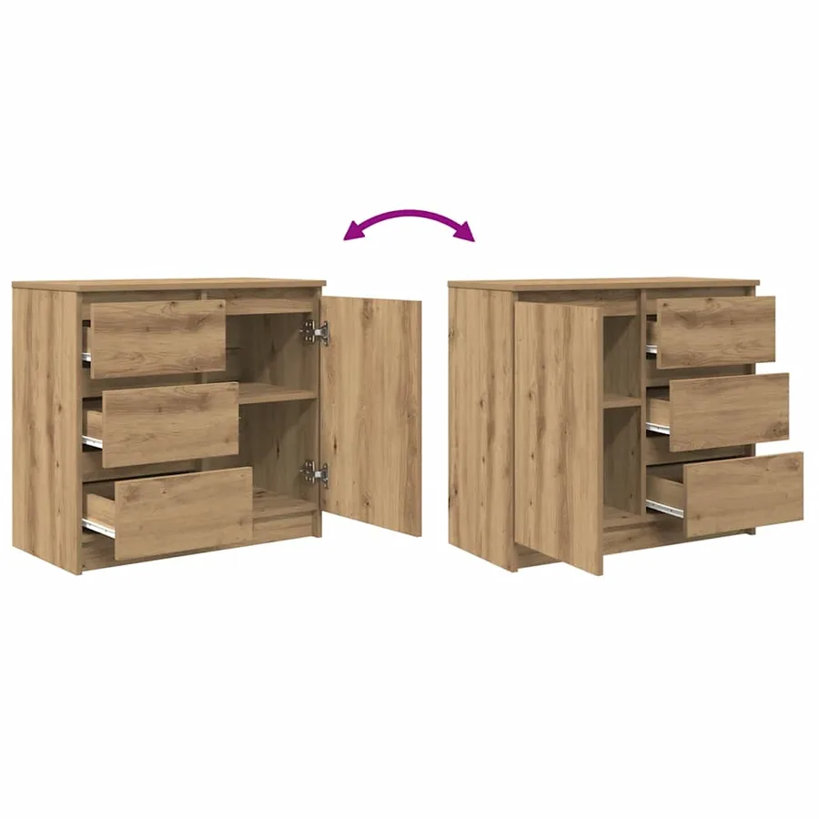 Buffet avec tiroir chêne artisanal 71x35x65 cm bois ingénierie - 9