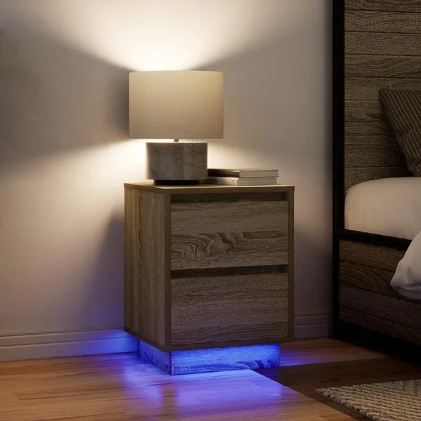 Tables de chevet avec lumières LED 2pcs chêne sonoma 38x34x50cm