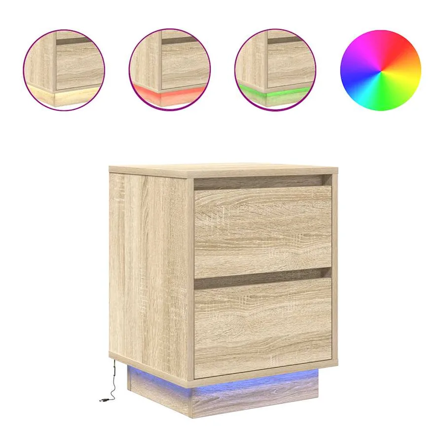 Tables de chevet avec lumières LED 2pcs chêne sonoma 38x34x50cm - 2