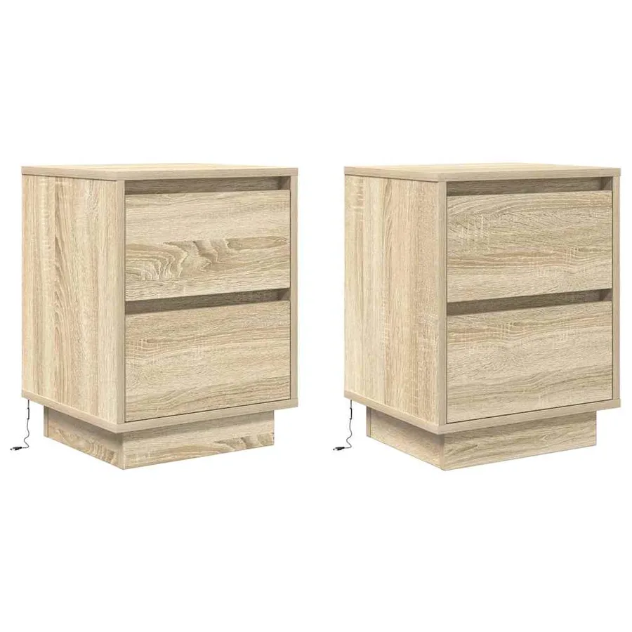 Tables de chevet avec lumières LED 2pcs chêne sonoma 38x34x50cm - 3