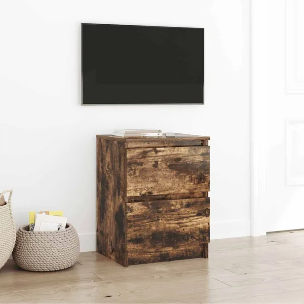Meuble TV chêne fumé 40x35x54 cm bois d'ingénierie