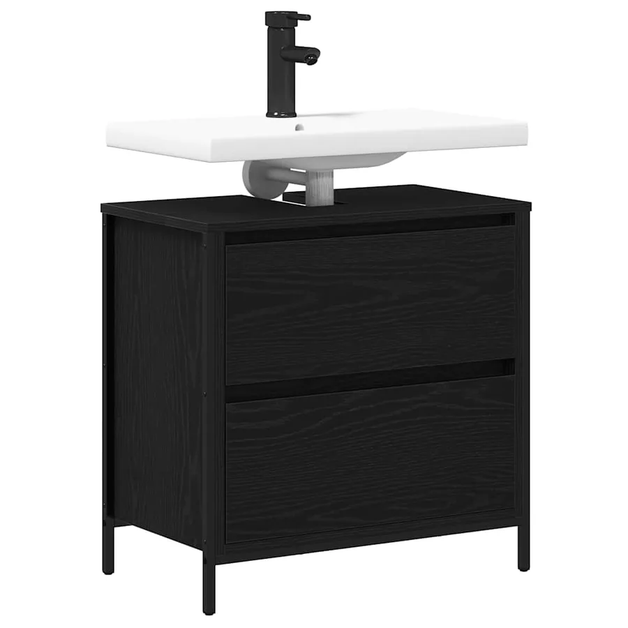Meuble de salle de bain lavabo tiroirs chêne noir 60x34,5x60 cm - 4