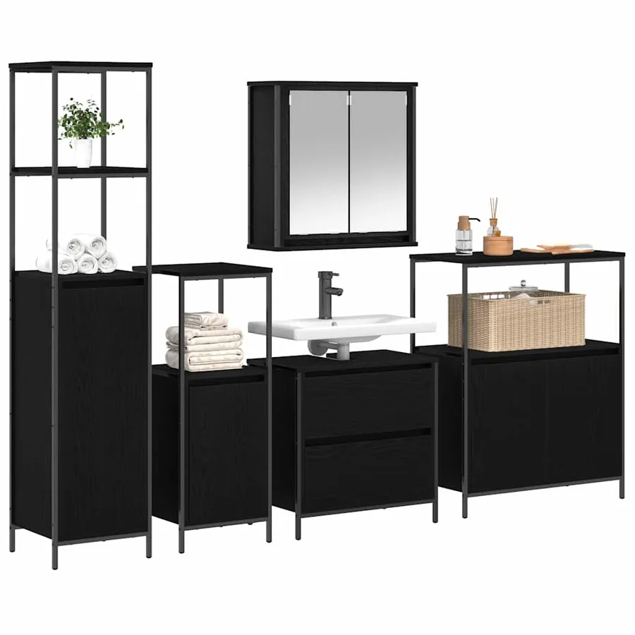 Ensemble de mobilier de salle de bain avec étagère 5 pcs Noir - 3