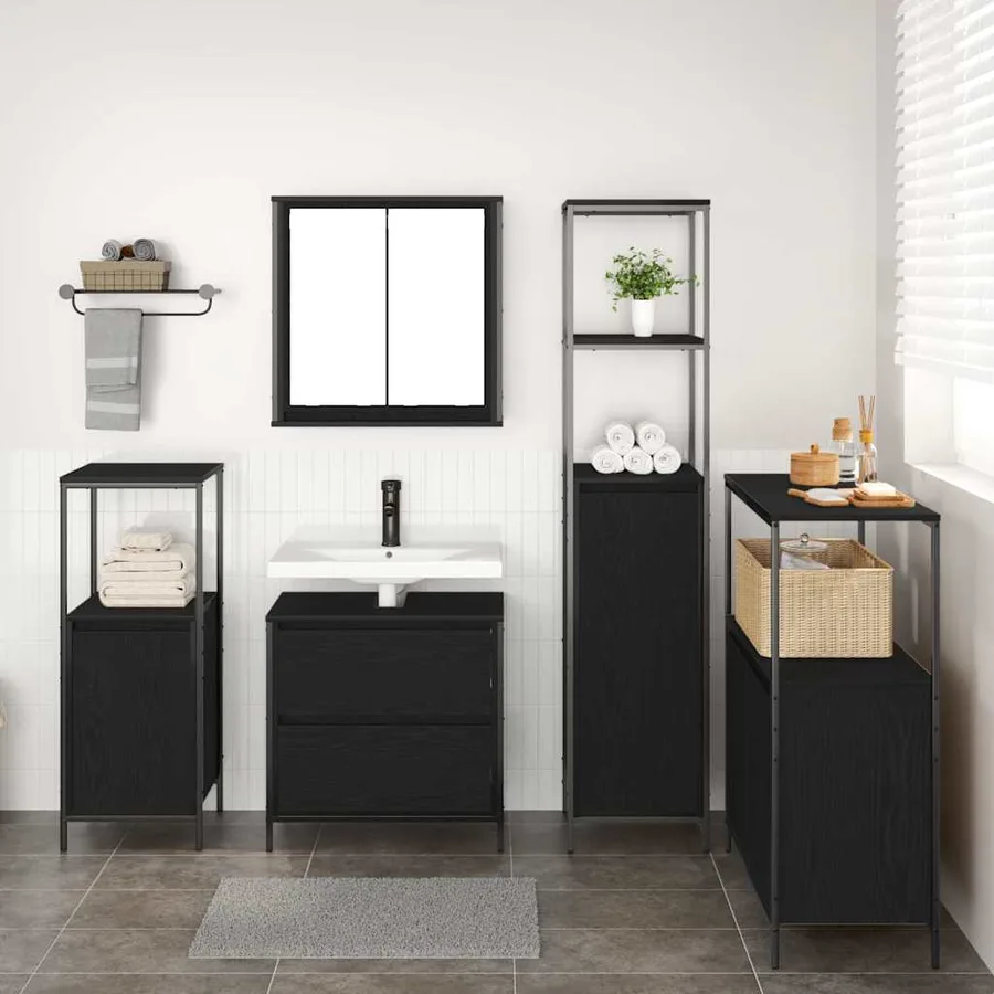 Ensemble de mobilier de salle de bain avec étagère 5 pcs Noir - 4