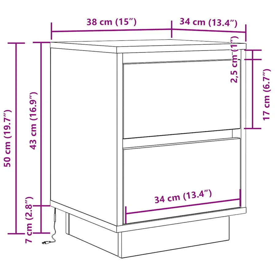 Table de chevet avec lumières LED blanc 38x34x50 cm - 13
