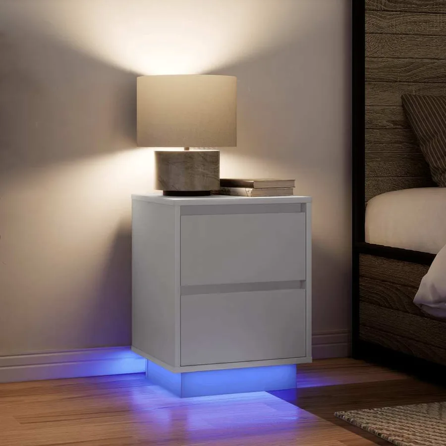 Table de chevet avec lumières LED blanc 38x34x50 cm - 5