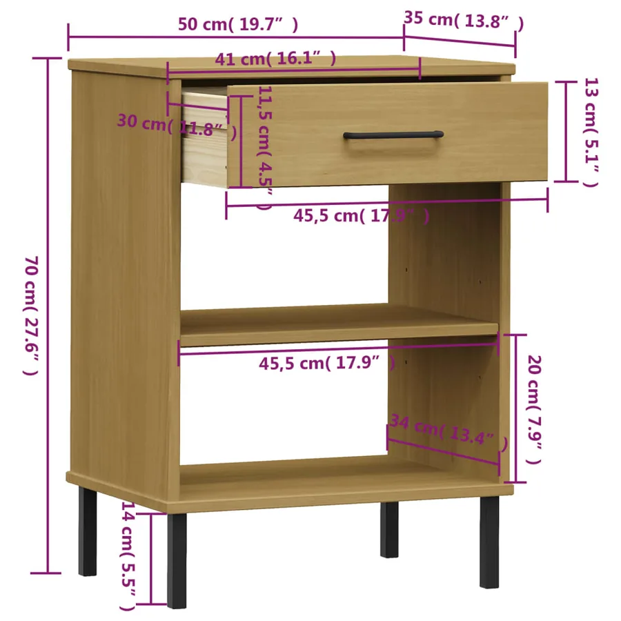 Armoire console avec pieds en métal Marron Bois pin massif OSLO - 8