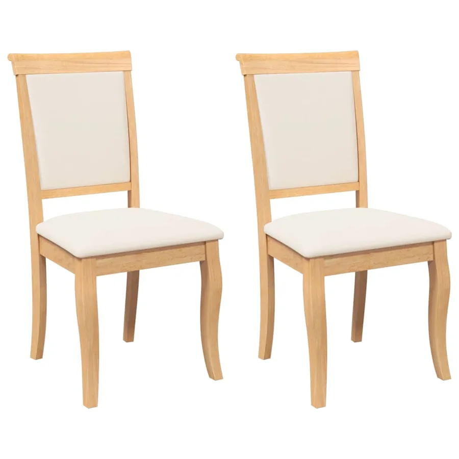 Chaises à manger coussins 2 pcs naturel bois massif caoutchouc - 2