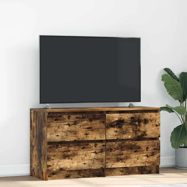 Meuble TV chêne fumé 100x35x54 cm bois d'ingénierie