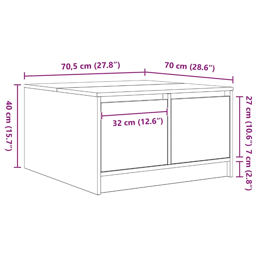 Table basse avec tiroirs sonoma gris 70,5x70x40 cm - 13