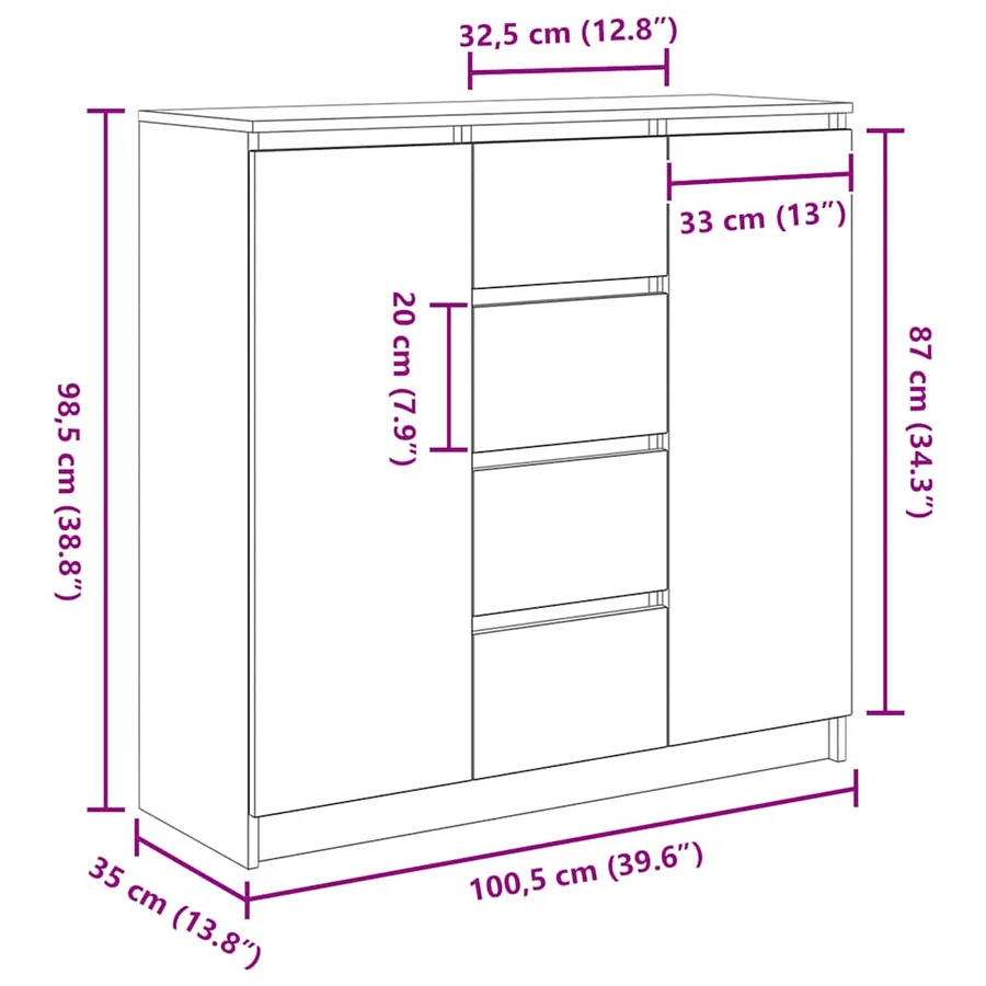 Buffet avec tiroirs blanc 100,5x35x98,5 cm bois d'ingénierie - 13
