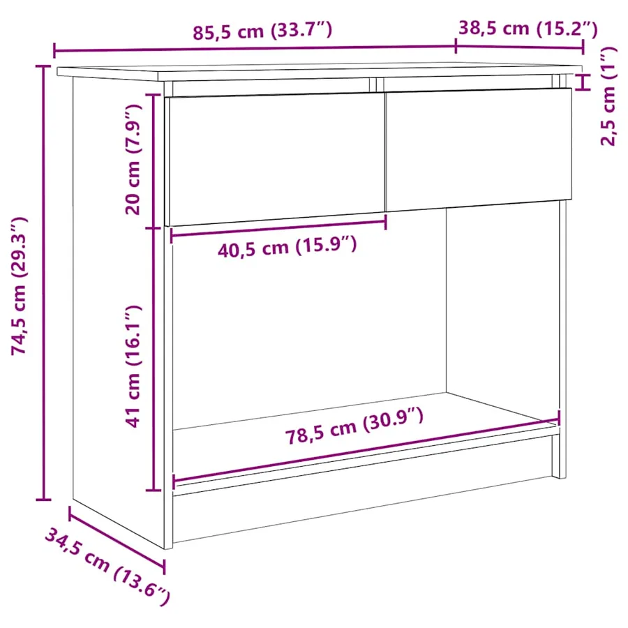 Table console avec tiroirs noir 85,5x38,5x74,5 cm - 12
