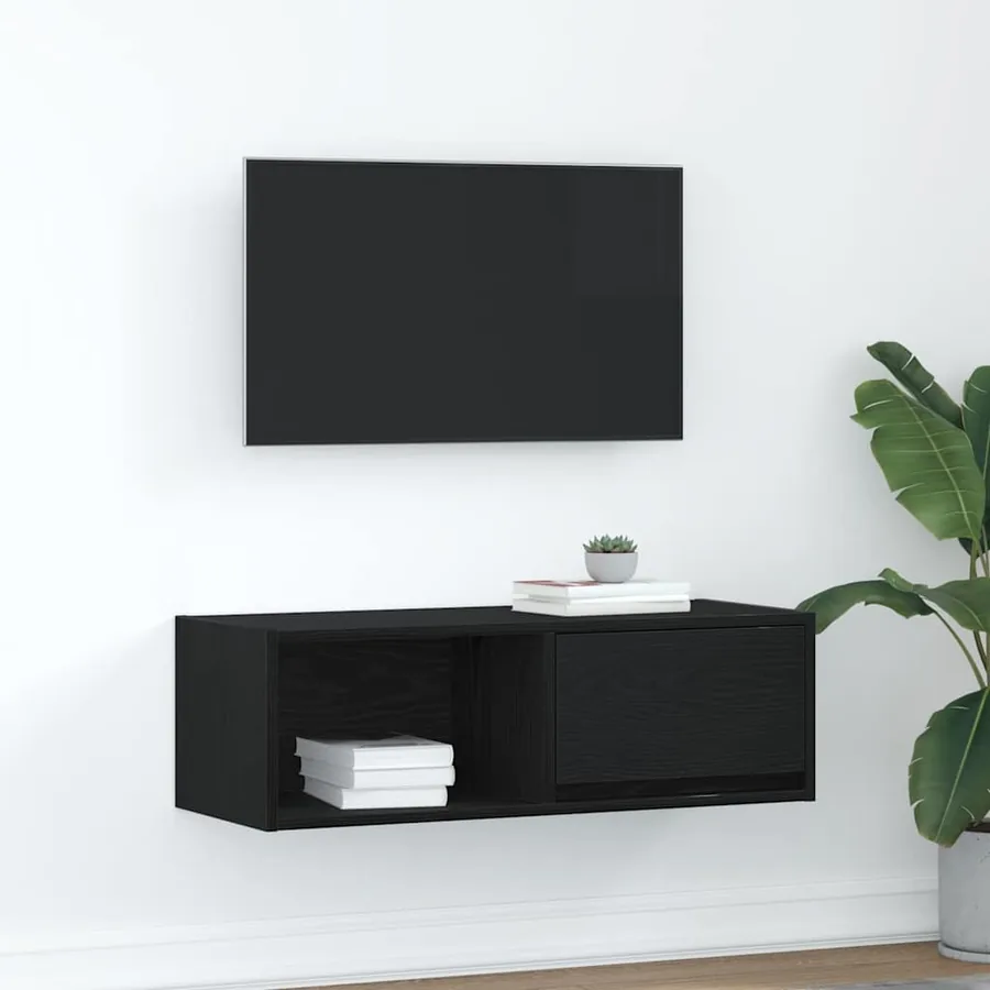 Meuble TV chêne noir 80x31x25,5 cm bois d'ingénierie
