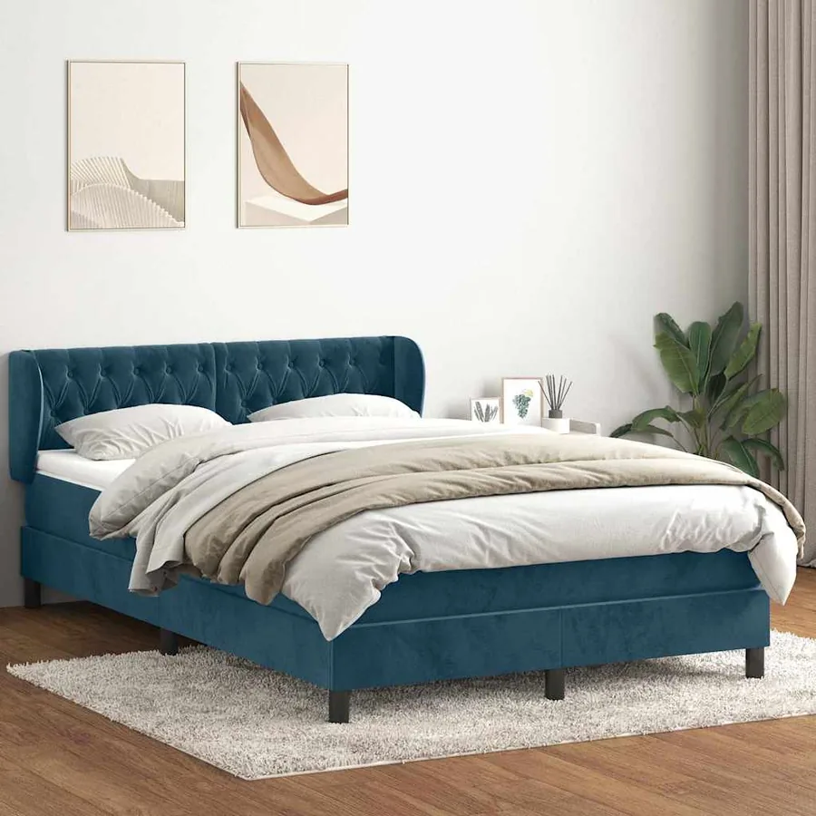 Sommier à lattes de lit et matelas Bleu foncé 160x220cm Velours