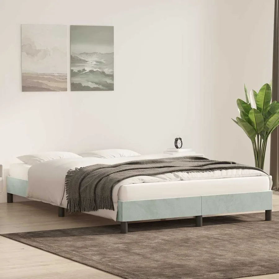 Cadre de lit sans matelas gris clair 160x220 cm velours - 3