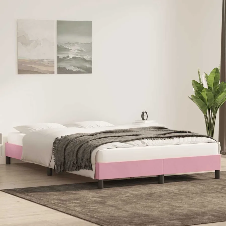 Cadre de lit sans matelas rose 160x220 cm velours - 3