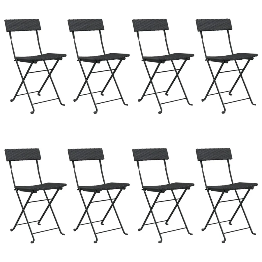 Chaises de bistrot pliantes lot de 8 Noir Résine tressée acier - 2