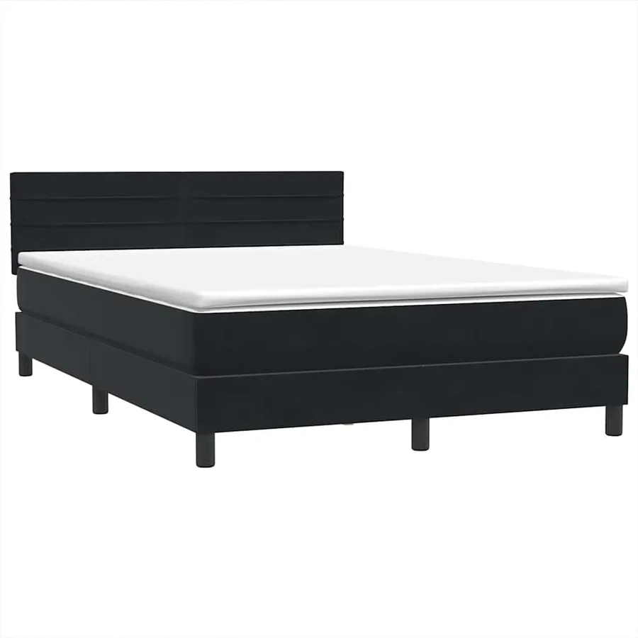 Sommier à lattes de lit avec matelas et LED noir 140x220 cm velours - 5