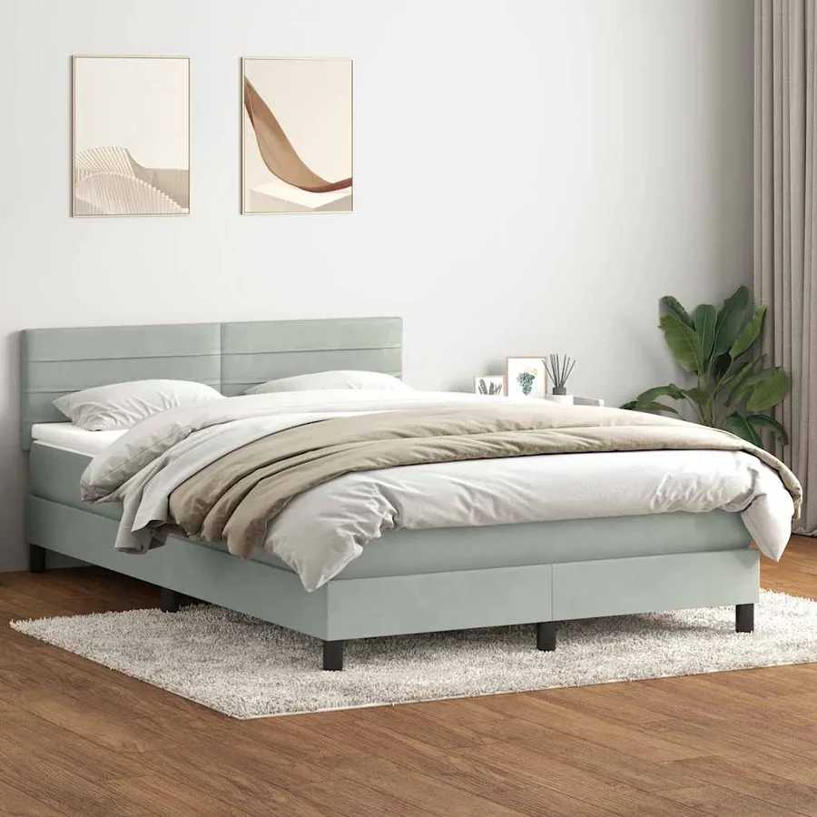 Sommier à lattes de lit et matelas et LED gris clair 160x220cm velours - 4