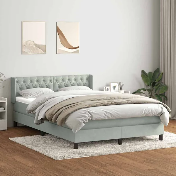 Sommier à lattes de lit et matelas gris clair 160x220cm velours