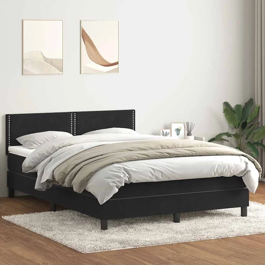 Sommier à lattes de lit avec matelas et LED noir 140x220 cm velours - 4