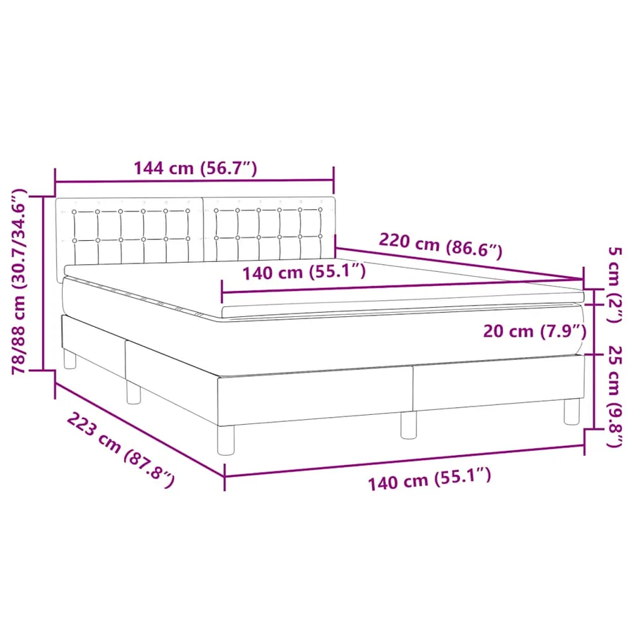 Sommier à lattes de lit avec matelas noir 140x220 cm velours - 12