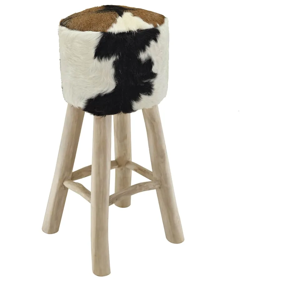 Tabouret de bar cuir de chèvre et bois de teck solide