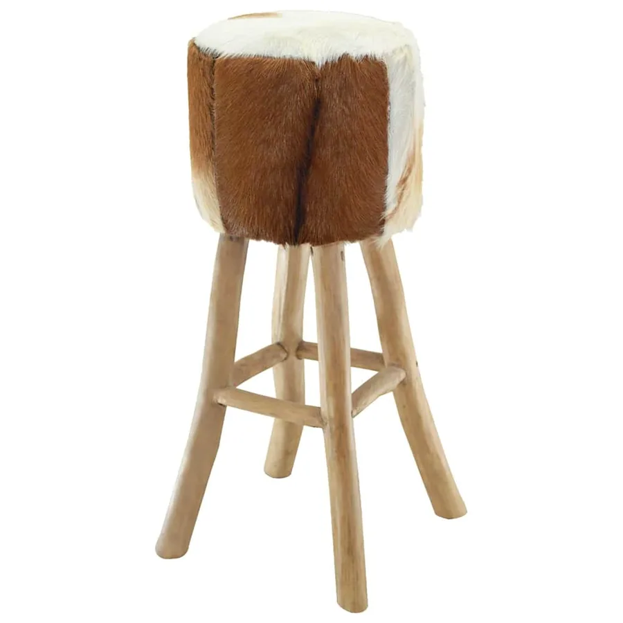 Tabouret de bar cuir de chèvre et bois de teck solide - 2