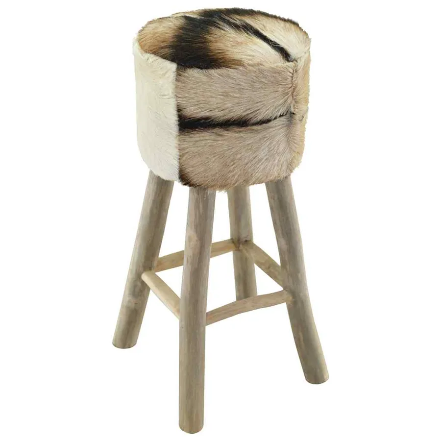 Tabouret de bar cuir de chèvre et bois de teck solide - 5