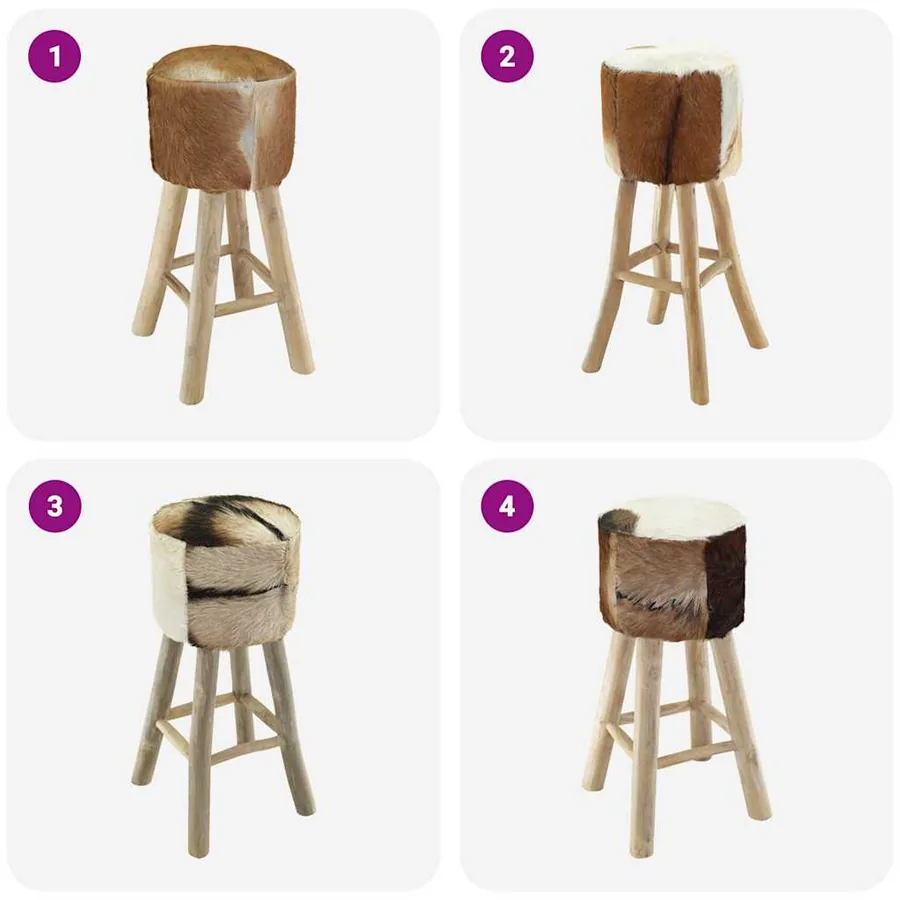 Tabouret de bar cuir de chèvre et bois de teck solide - 6
